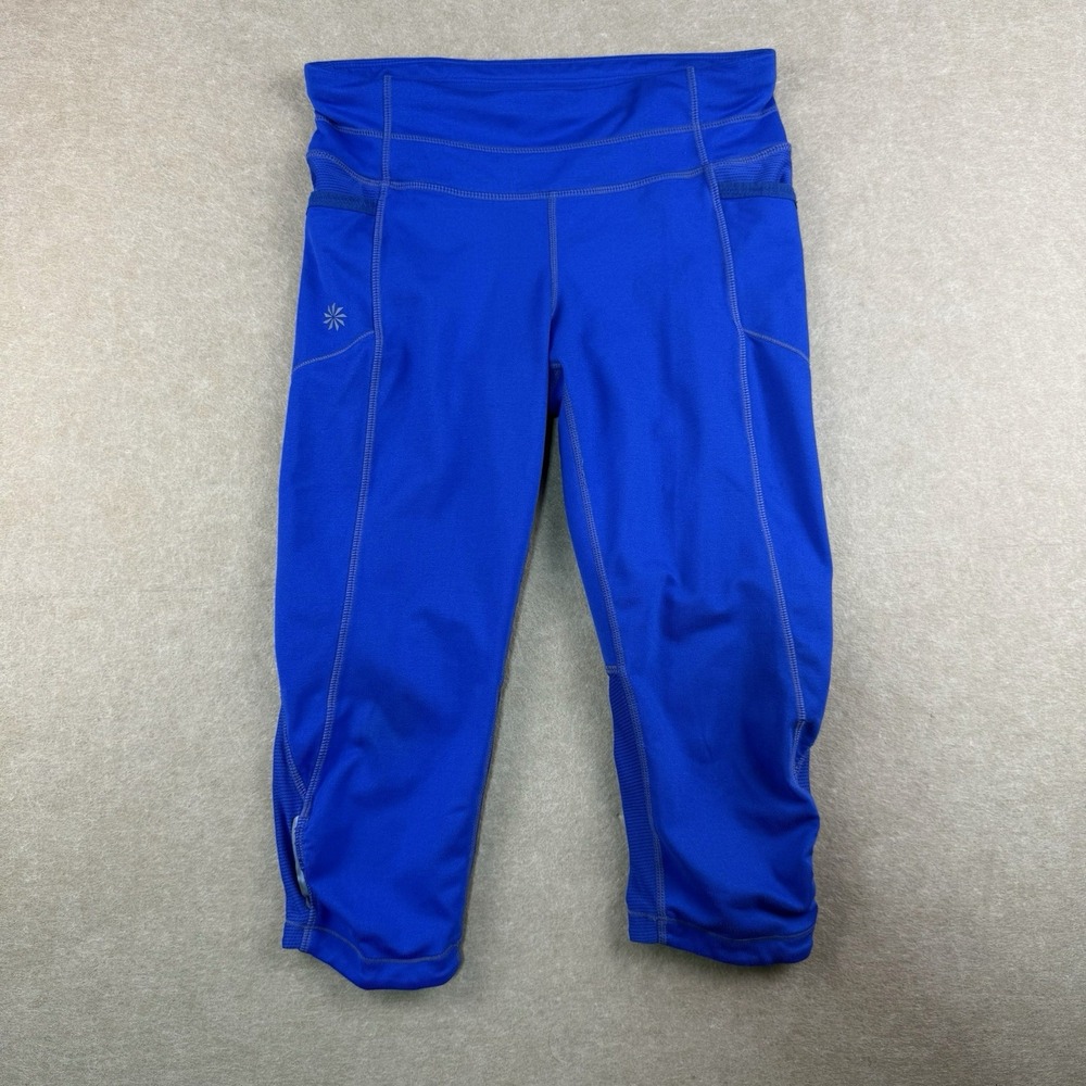 Athleta Leggings Womens Size XS Blue Capri  Activewear Reflective Zip Pocket‎
